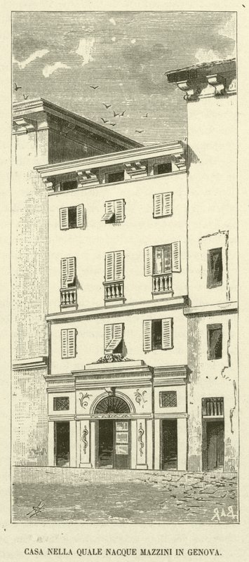 Hus der Mazzini ble født i Genova (gravering) av Italian School