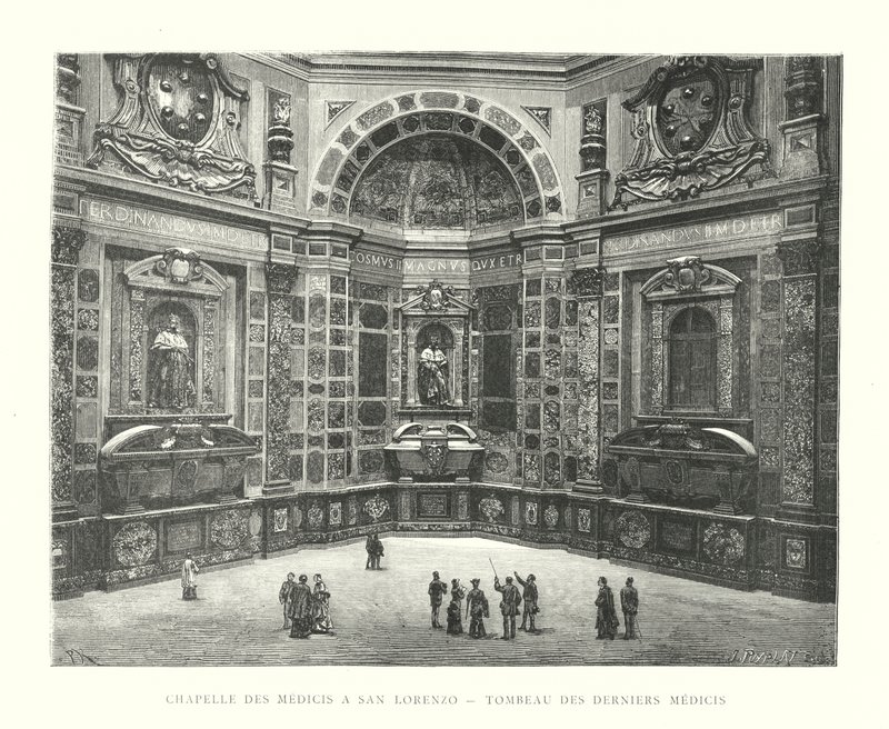 Mediciens kapell ved San Lorenzo, den siste Medicis grav (gravering) av Italian School