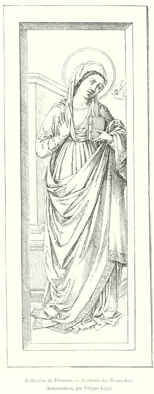 Collection of Florence, Academy of Fine Arts, Annunciation, av Filippo Lippi (gravering) av Italian School