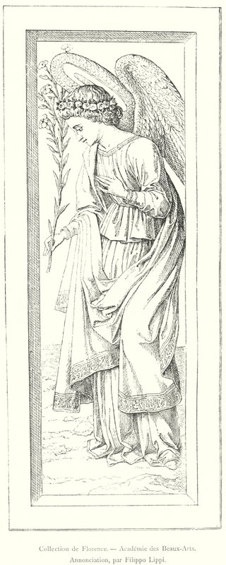 Collection of Florence, Academy of Fine Arts, Annunciation, av Filippo Lippi (gravering) av Italian School