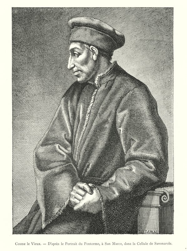 Cosmo den eldste, etter portrettet av Pontormo, ved San Marco, i cellen til Savonarola (gravering) av Italian School