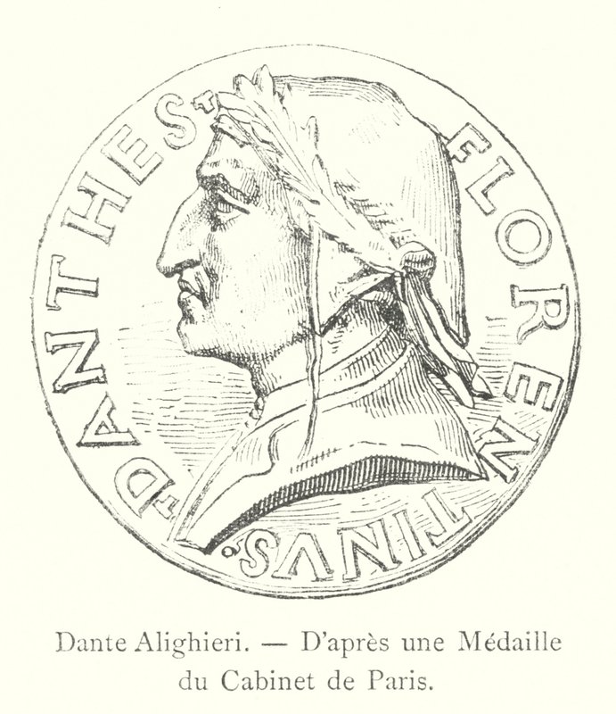 Dante Alighieri, etter en medalje fra kabinettet i Paris (gravering) av Italian School
