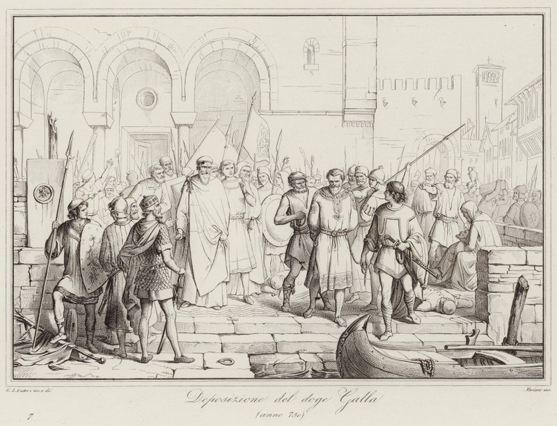 Deponering av Doge Galla, 750 (gravering) av Italian School