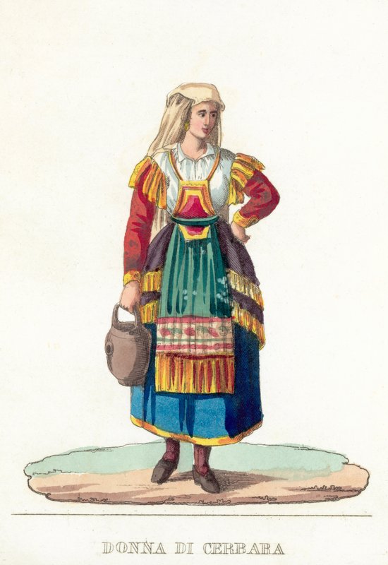 Donna Di Cerbara (farget gravering) av Italian School