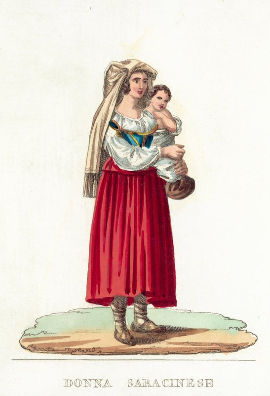 Donna Saracinese (farget gravering) av Italian School