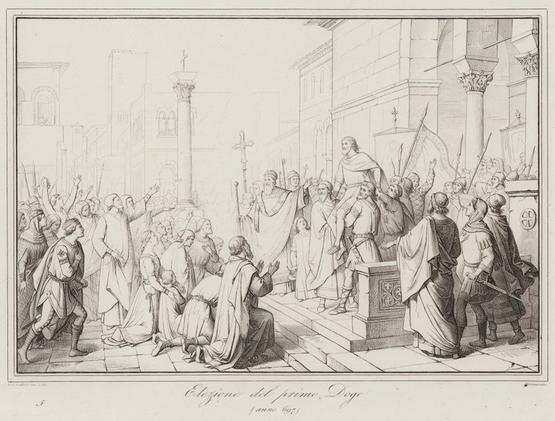 Valg av den første dogen, 697 (gravering) av Italian School