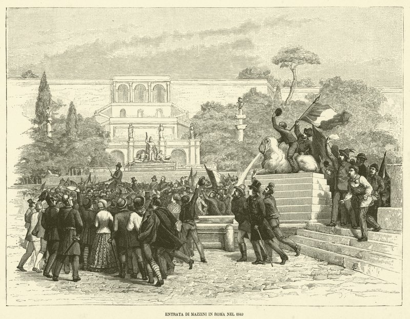 Mazzinis inntreden i Roma i 1849 (gravering) av Italian School