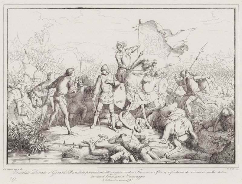 Ermolao Donato og Gerardo Dandolo veiledere av hæren mot Francesco Sforza ... (gravering) av Italian School