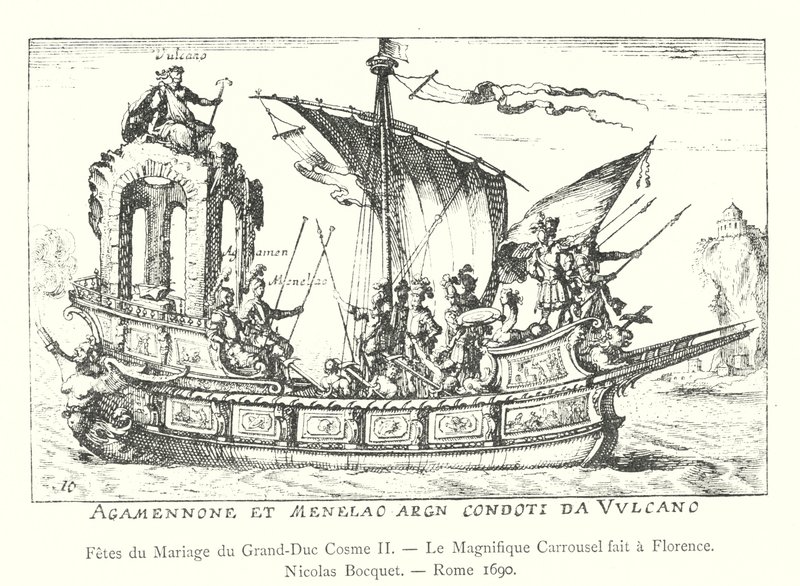Høytider for bryllupet til storhertug Cosimo II, Den storslåtte karrusellen laget i Firenze, Nicolas Bocquet, Roma 1690 (gravering) av Italian School