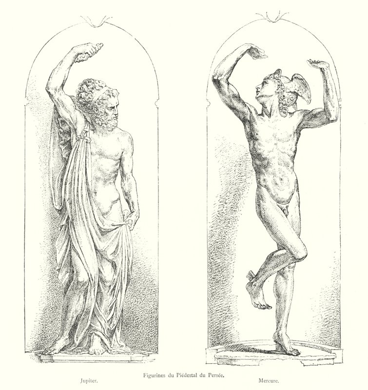 Persiske pidestallfigurer, Jupiter, Mercure (gravering) av Italian School