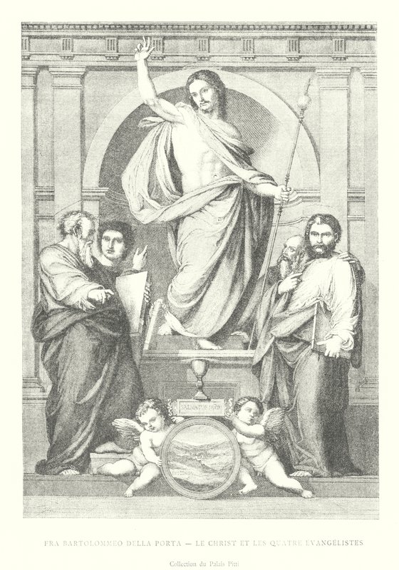 Fra Bartolommeo della Porta, Le Christ et les Quarte Evangelistes, Collection du Palais Pitti (gravering) av Italian School