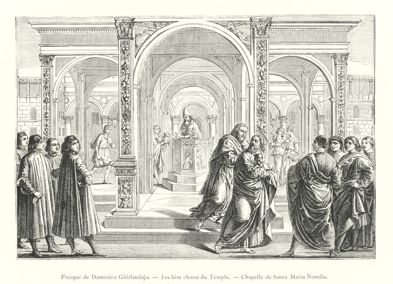 Fresco av Domenico Ghirlandajo, Jager Joachim fra tempelet, kapellet Santa Maria Novella (gravering) av Italian School