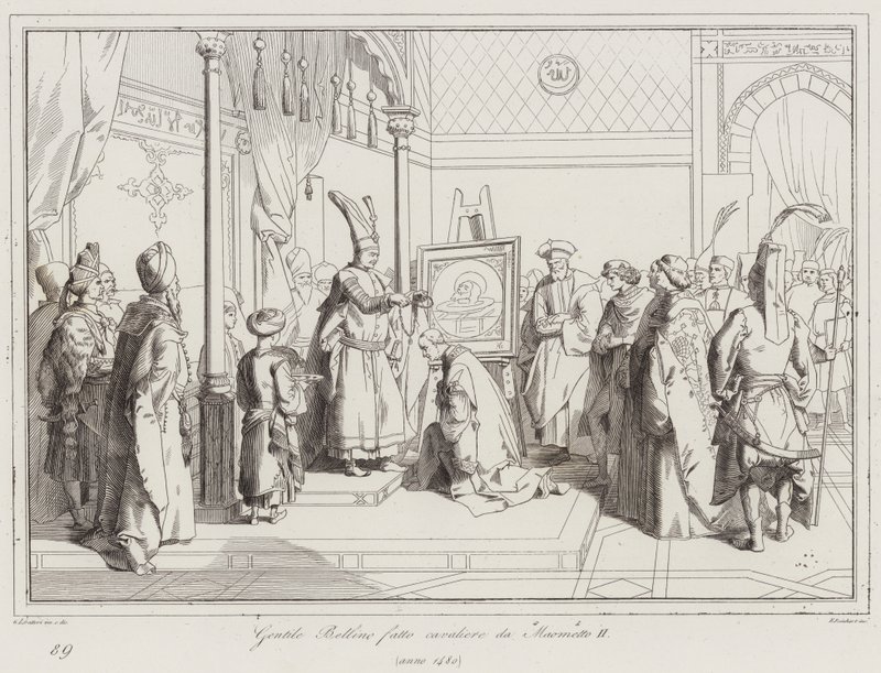 Gentile Bellino riddet av Mohammed II av Italian School
