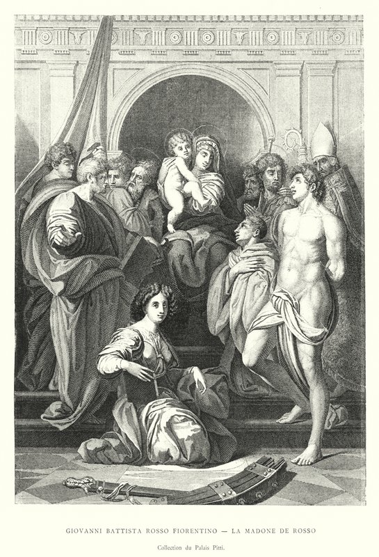 Giovanni Battista Rosso Fiorentino, La Madone de Rosso, Collection du Palais Pitti (gravering) av Italian School
