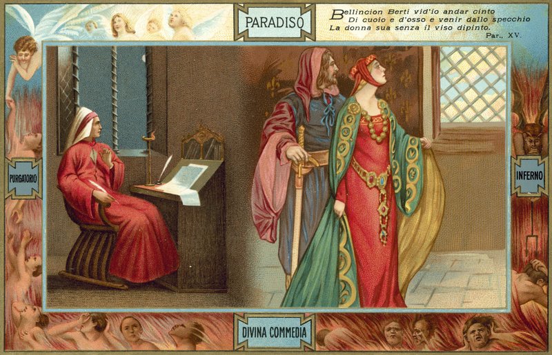 Illustrasjon til Dantes Den guddommelige komedie (fargelitografi) av Italian School