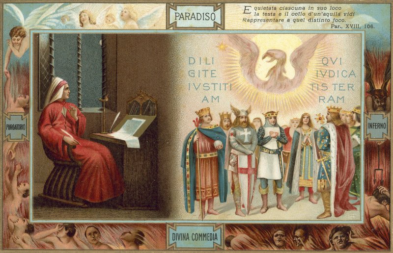 Illustrasjon til Dantes Den guddommelige komedie (fargelitografi) av Italian School