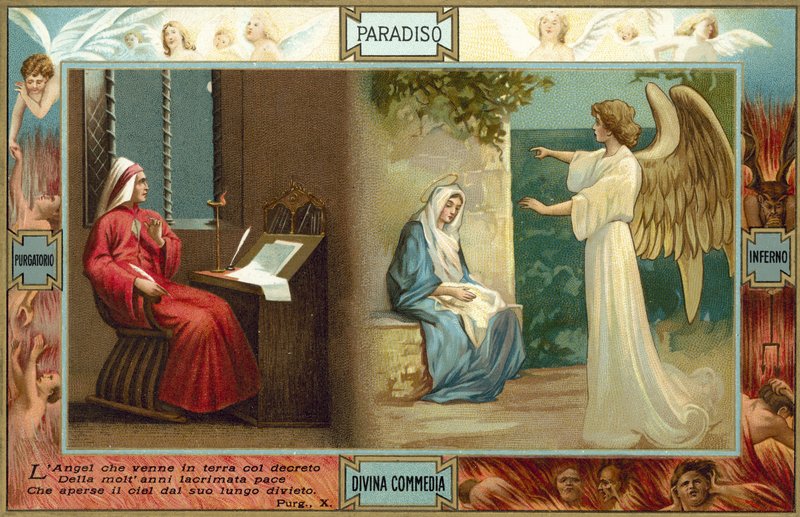 Illustrasjon til Dantes Den guddommelige komedie (fargelitografi) av Italian School
