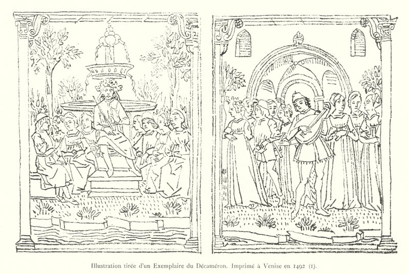 Illustrasjon fra en kopi av Decameron, trykt i Venezia i 1492, I (gravering) av Italian School