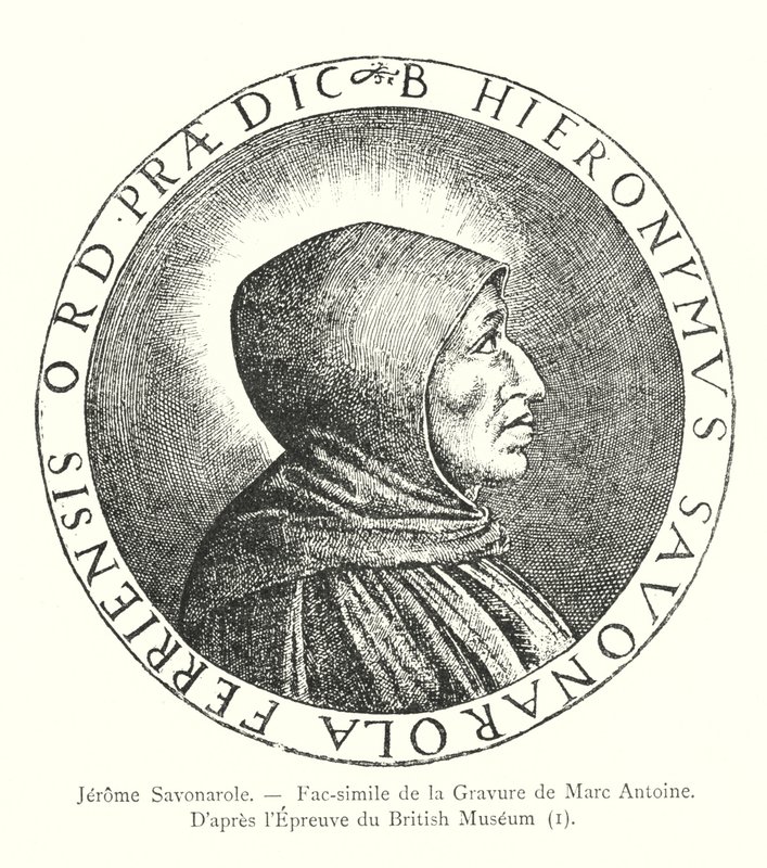 Jerome Savonarole, faksimile av graveringen til Marc Antoine, etter beviset fra British Museum, I (gravering) av Italian School