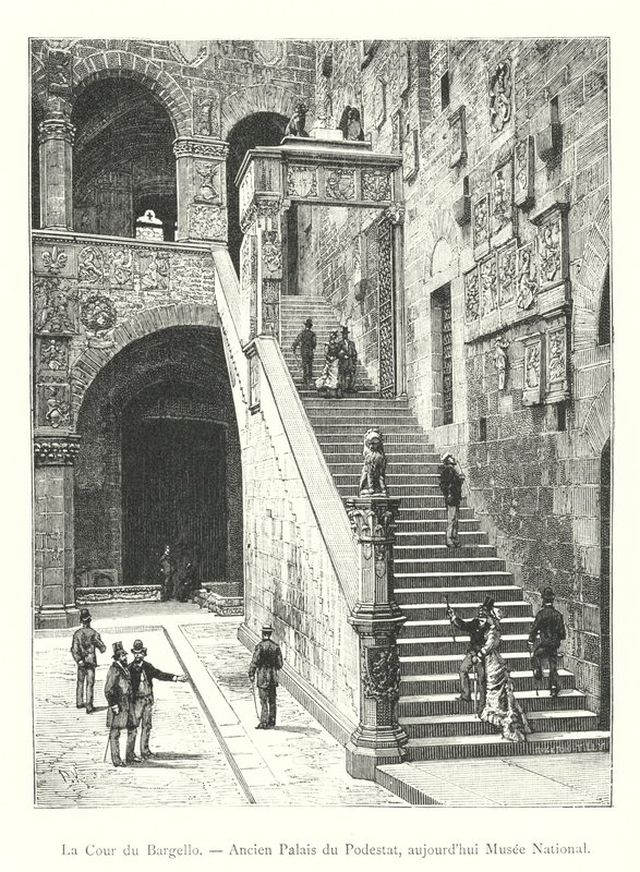 Court of Bargello, tidligere palass til Podestà, i dag nasjonalmuseum (gravering) av Italian School