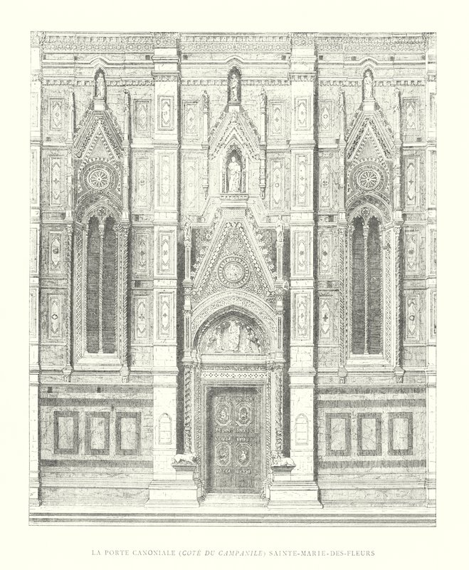 Den kanoniske porten, Cote du Campanile, Sainte-Marie-des-Fleurs (gravering) av Italian School