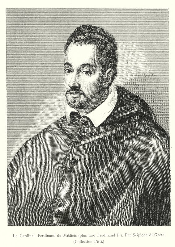 Le Cardinal Ferdinand de Medicis, senere Ferdinand I, Par Scipione di Gaeta, Pitti Collection (gravering) av Italian School