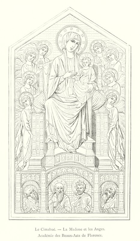 The Cimabue, The Madonna and the Angels, Academy of Fine Arts of Florence (gravering) av Italian School