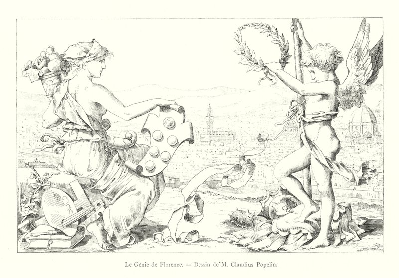 The Genius of Florence, tegning av M Claudius Popelin (gravering) av Italian School
