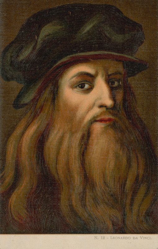 Leonardo da Vinci, italiensk kunstner og vitenskapsmann (kromolitho) av Italian School