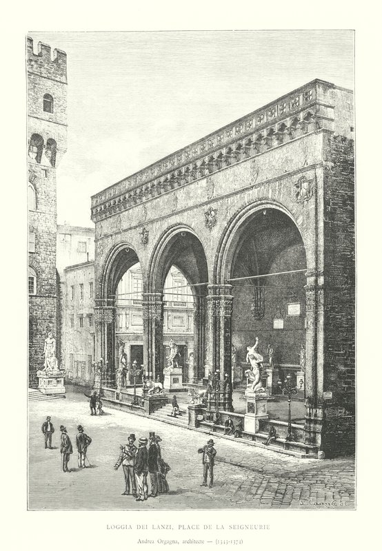 Loggia dei Lanzi, Place de la Seigneurie, Andrea Orgagna, arkitekt av Italian School