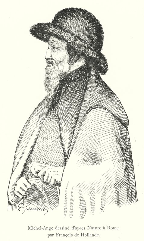 Michelangelo tegnet etter Nature in Roma av Francois de Hollande (gravering) av Italian School