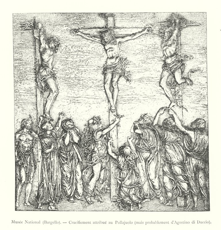 Nasjonalmuseet, Bargello, korsfestelse tilskrevet Pollajuolo, men sannsynligvis av Agostino di Duccio (gravering) av Italian School