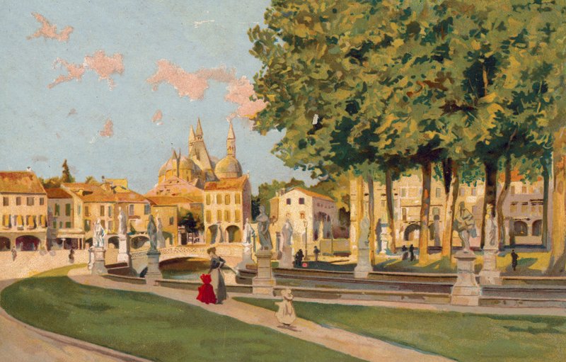 Padua / Padua: Vittorio Emanuele Square, Prato della Valle (chromolitho) av Italian School