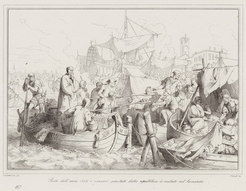 Årets pest 1576, og lettelse gitt av republikken til de syke i Lazzaretto av Italian School