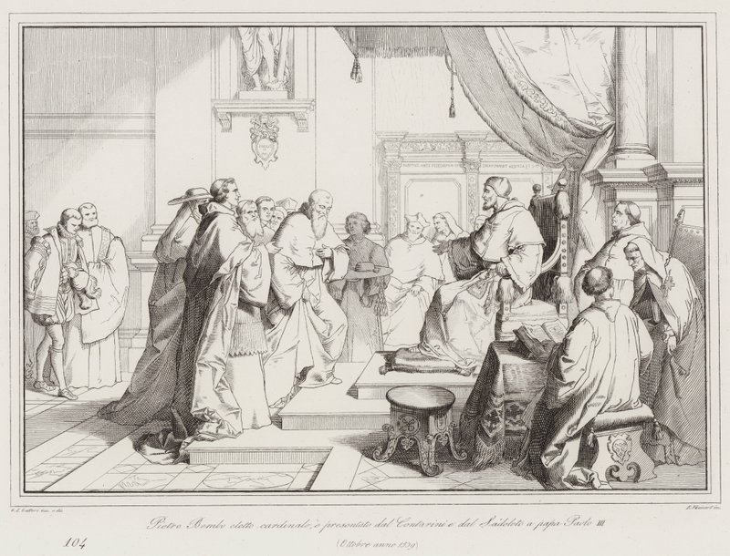 Pietro Bembo valgt til kardinal, og presentert av Contarini og Sadoleto til pave Paul III av Italian School