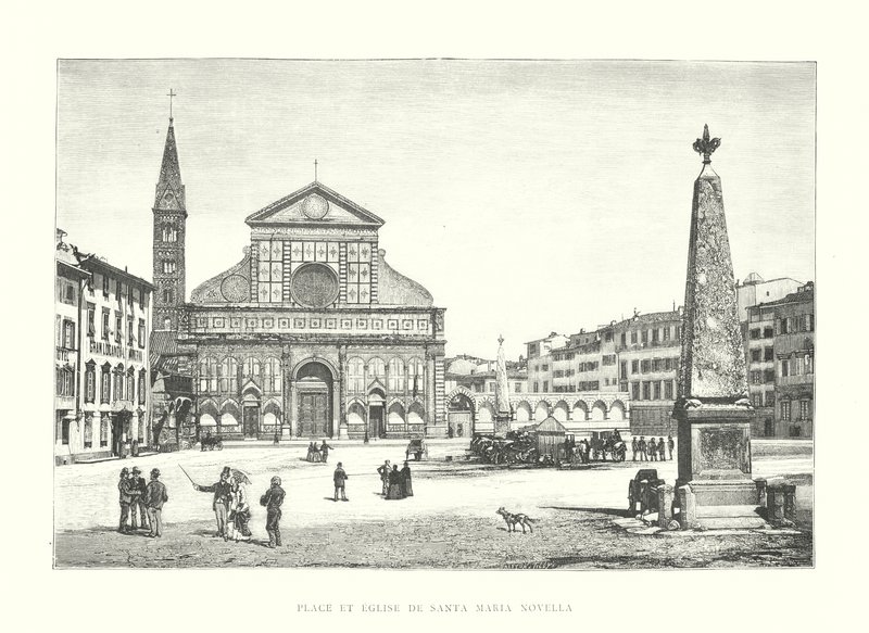 Plassen og kirken Santa Maria Novella (gravering) av Italian School