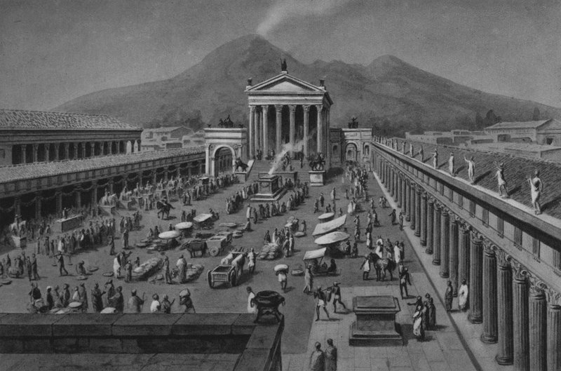 Pompeii: Civil Forum (litho) av Italian School