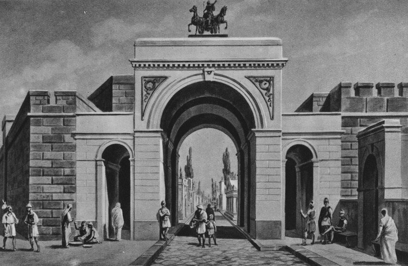Pompeii: Porta Ercolana (litho) av Italian School