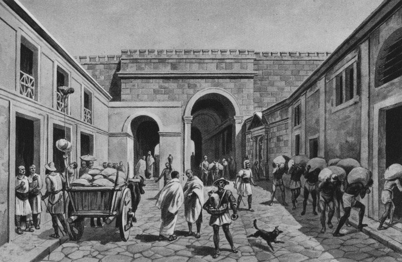 Pompeii: Porta Marina (litho) av Italian School