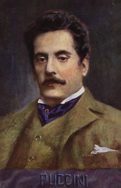 Portrett av Giacomo Puccini (fargelitografi) av Italian School