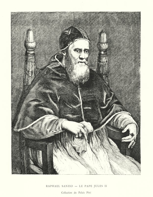 Raphael Sanzio, pave Julius II, Pitti Palace Collection (gravering) av Italian School