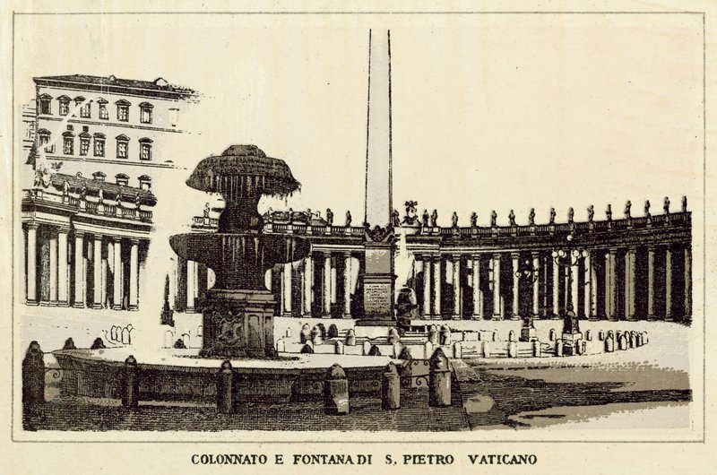 Roma: Kolonnaden og fontenen til St. Peter Vatikanet (litho) av Italian School