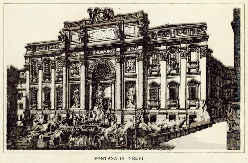 Roma: Trevifontenen (litho) av Italian School