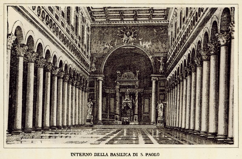 Roma: Interiør av St. Paul-basilikaen (litho) av Italian School