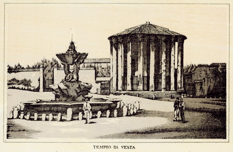 Roma: Vesta-tempelet (litho) av Italian School