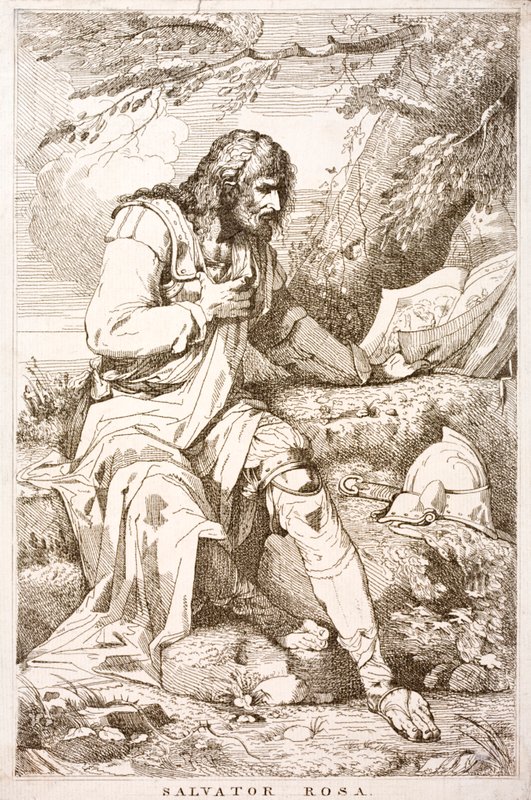 Salvator Rosa , italiensk barokkmaler, poet og grafiker (gravering) av Italian School