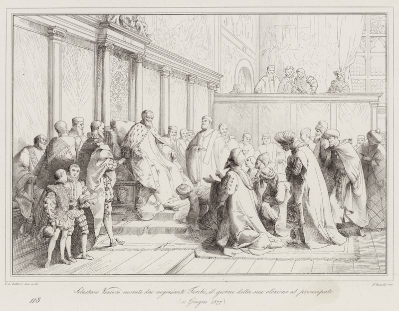 Sebastiano Veniero hedret av tyrkiske butikkeiere på dagen for hans valg til fyrstedømmet av Italian School