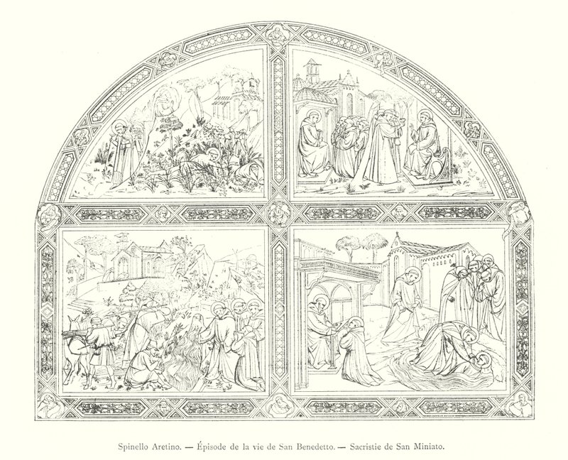 Spinello Aretino, Episode de la vie de San Benedetto, Sacristie de San Miniato (gravering) av Italian School