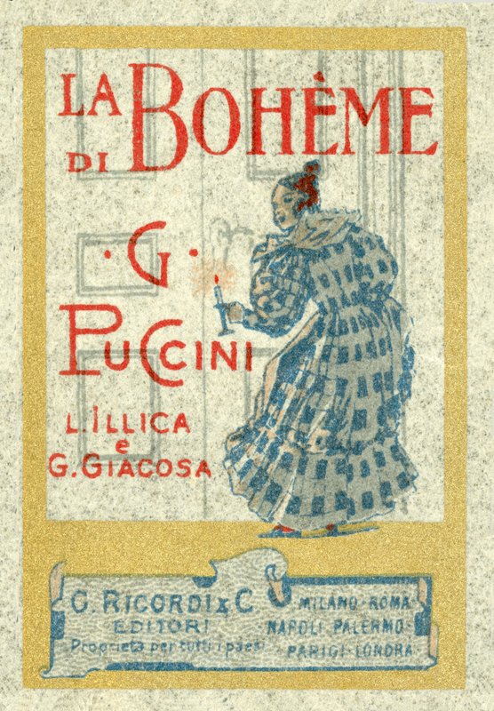 Frimerkestørrelse for Giacomo Puccinis La Boheme, første gang fremført i 1896 av Italian School