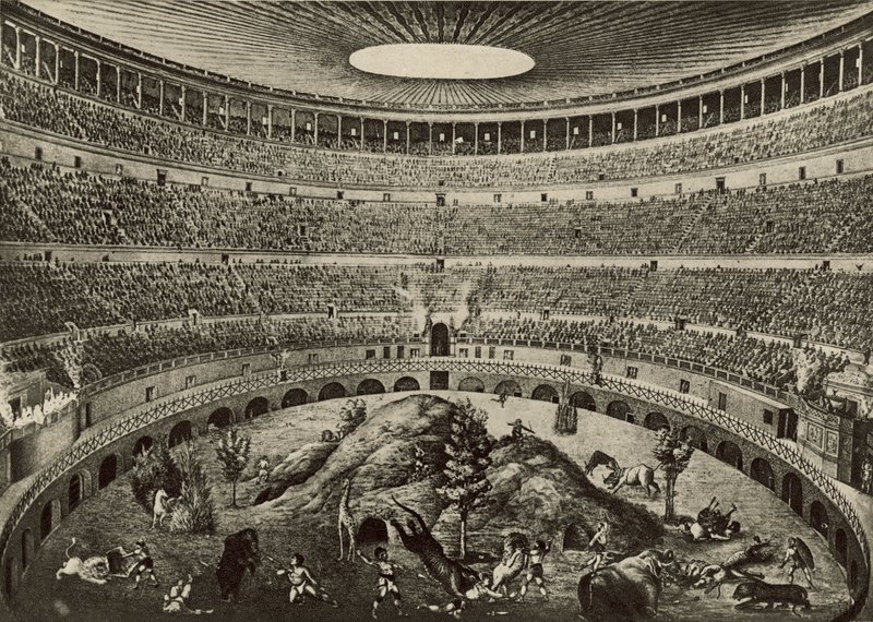 Colosseum, jakten på det store villdyret (litho) av Italian School